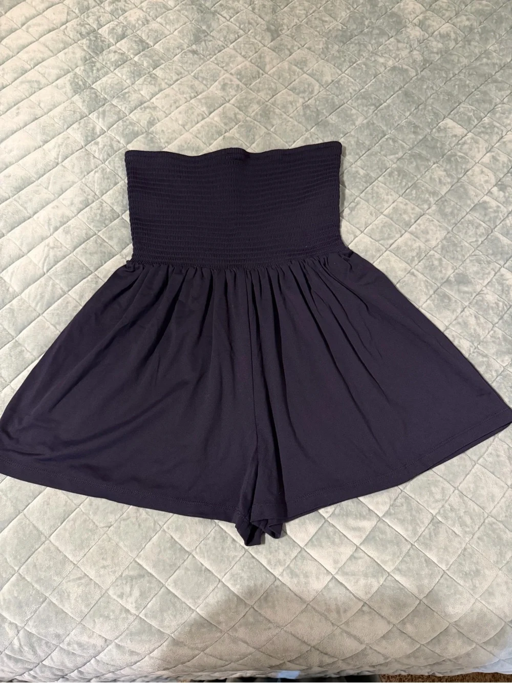 NWOT Susana Monaco Strapless Smocked Romper - Navy Blue